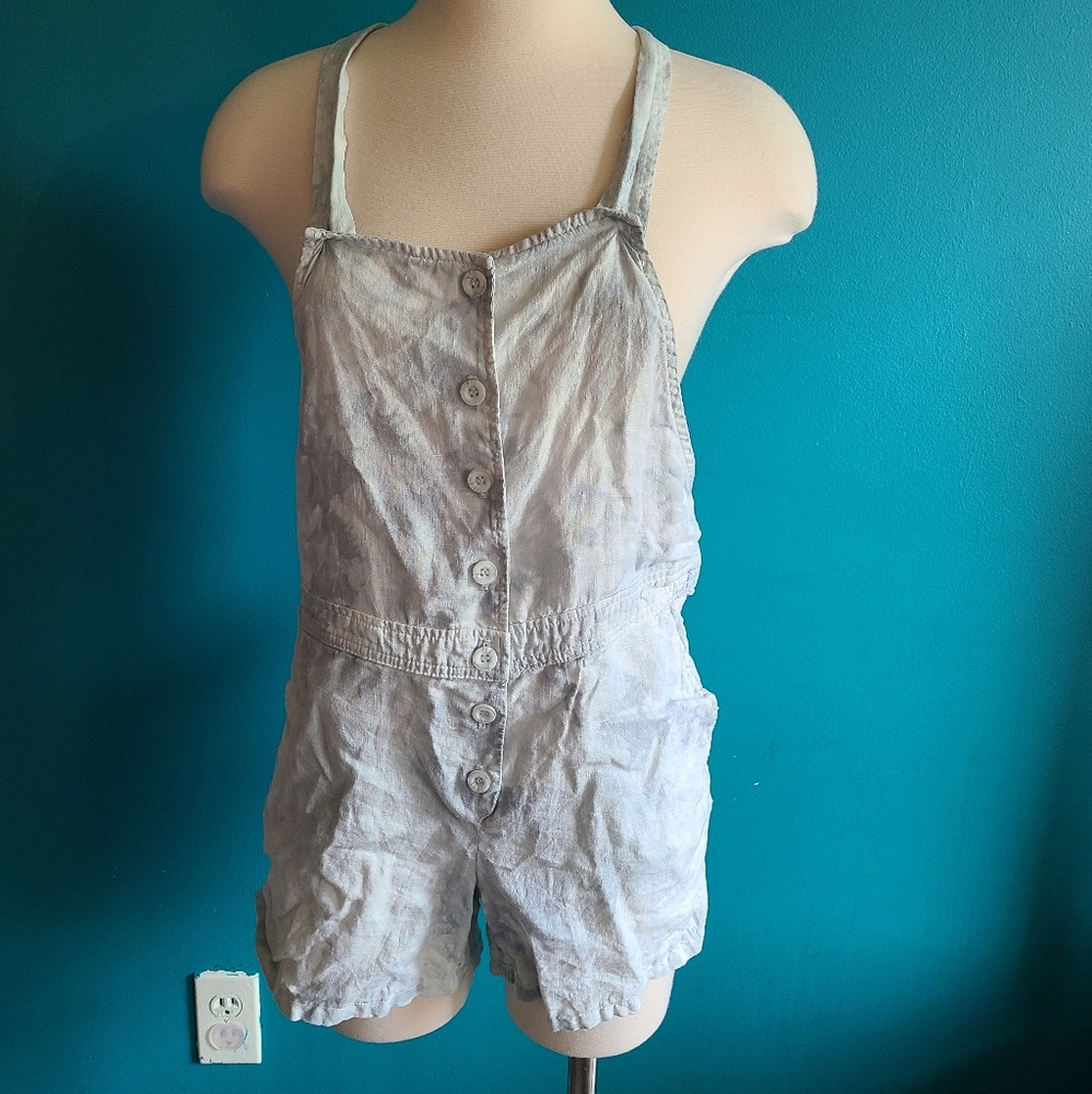 Bella Dahl linen overalls tie dye shorteralls romper lagenlook boho XS oversized